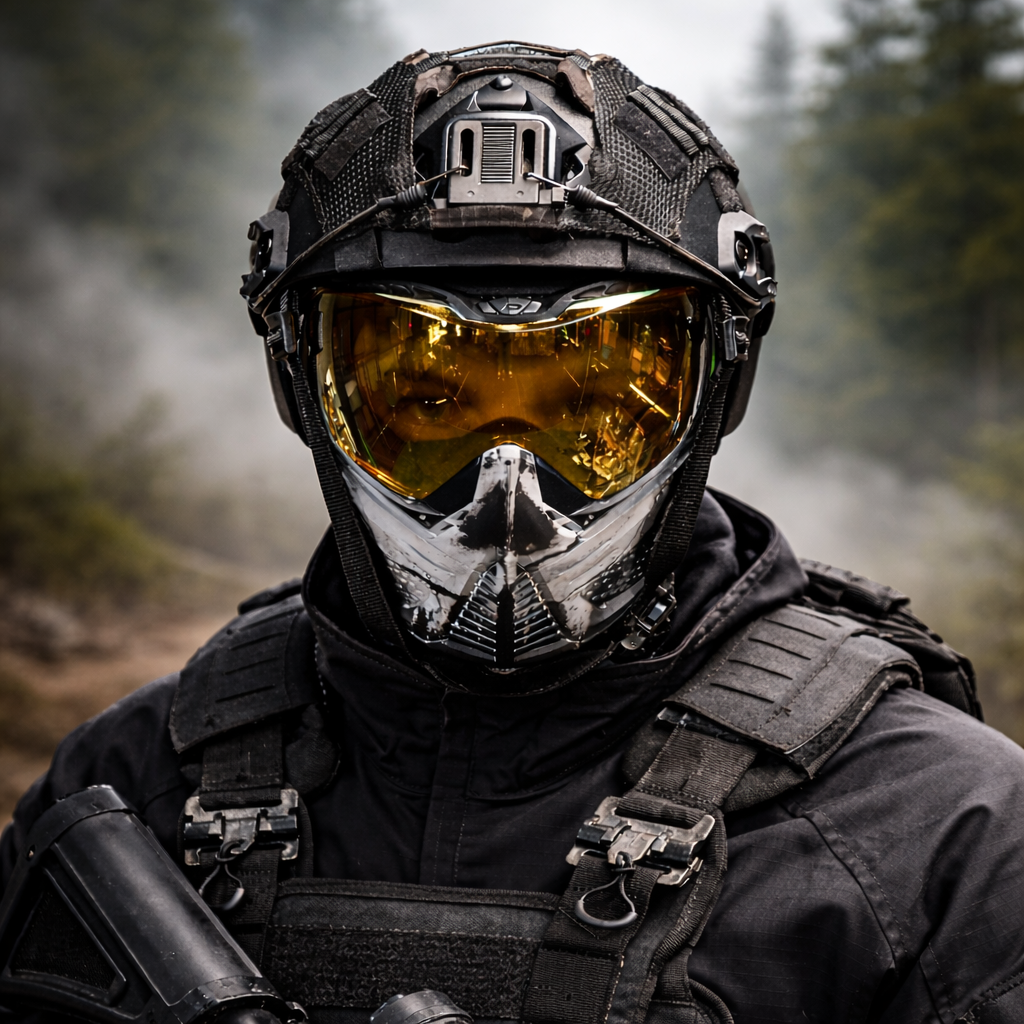 Unite Goggle Mk II - Warlord Enforcer (Black/White Skull) - Gold Lens