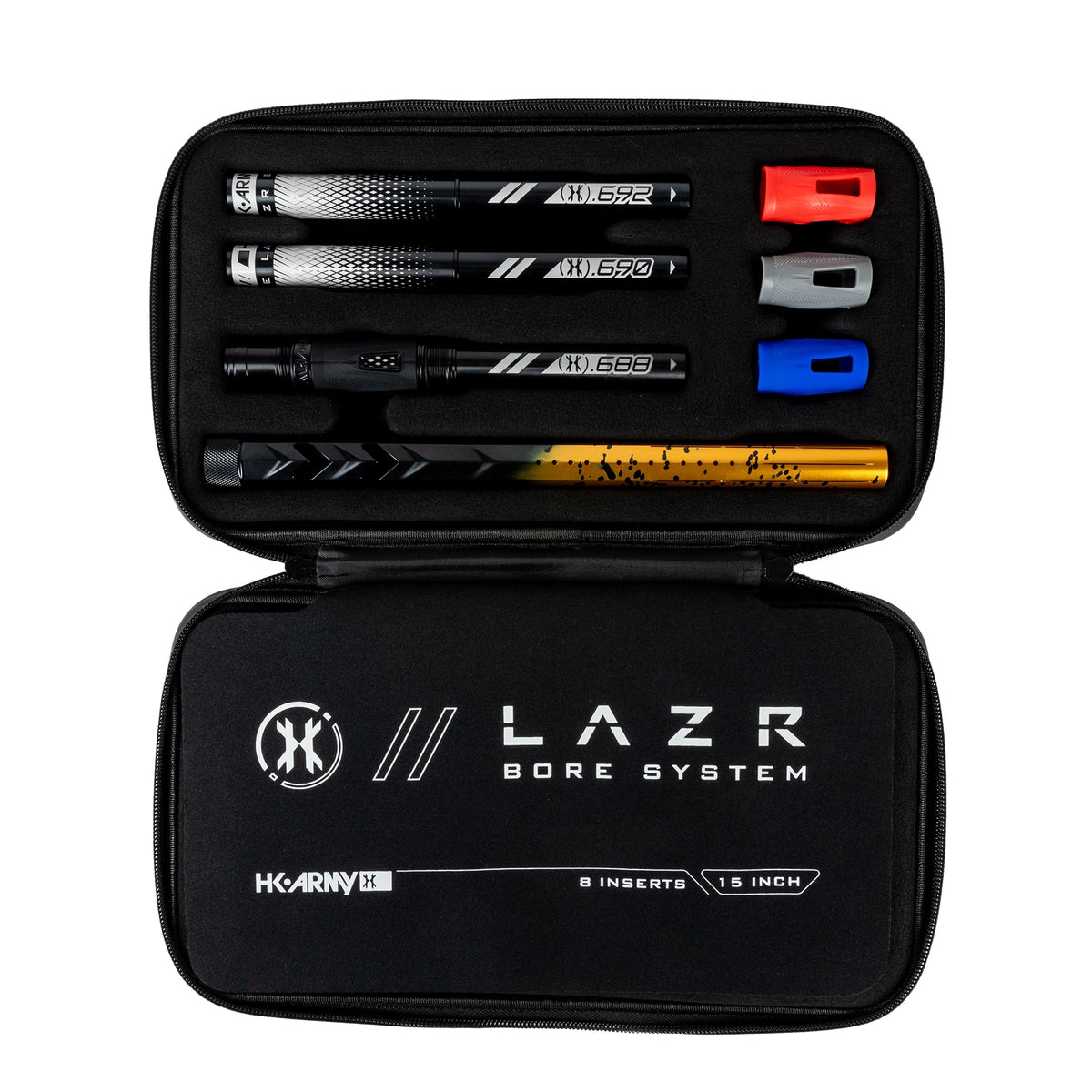 LAZR Elite Fossil Barrel Kit - 15" Gold/Black Splash - Black Inserts- Cocker Threads